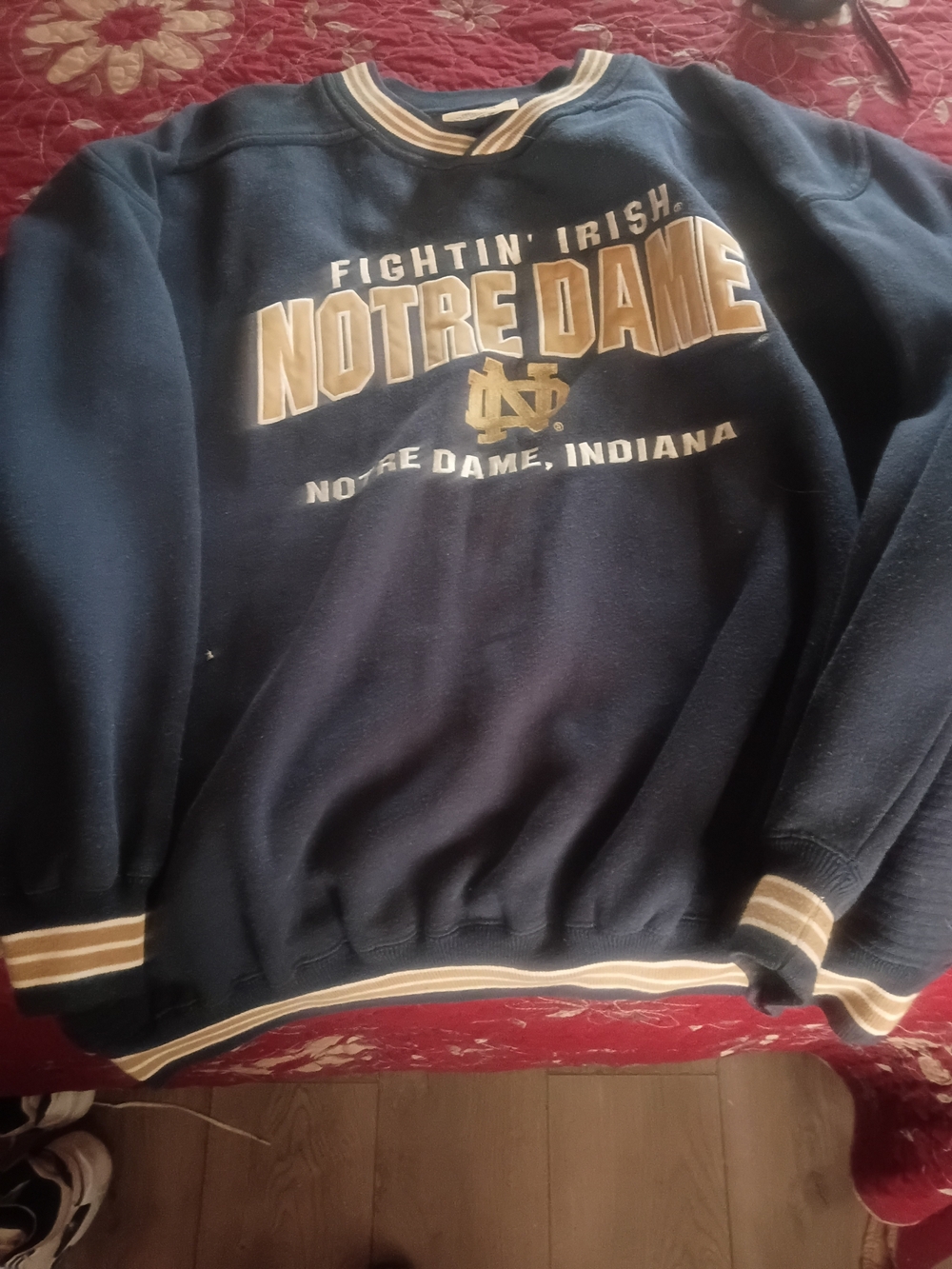 Lee Notre Dame Sport Navy Sweatshirt with Tan and White Stripe Trim